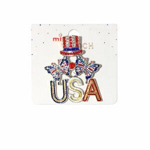 USA Patriotic Silver Tone Brooch Red White Blue